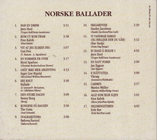 Diverse artister - Norske Ballader (Digipak). 2002. . CD.