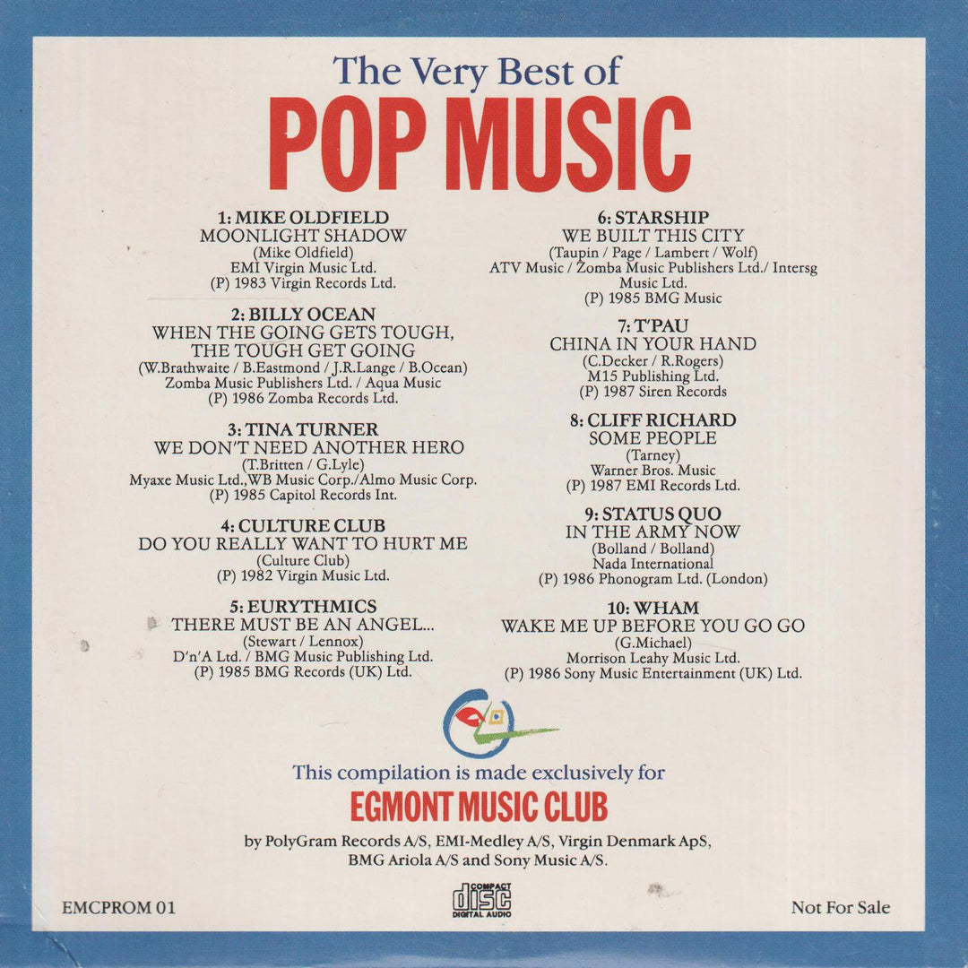 Diverse artister - Egmont Music Club Presents: The Very Best of Pop Music (Presentation Sampler). 1993. . CD.
