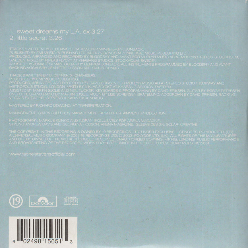 Rachel Stevens - Sweet Dreams My L.A. Ex (2003). CD-singel.