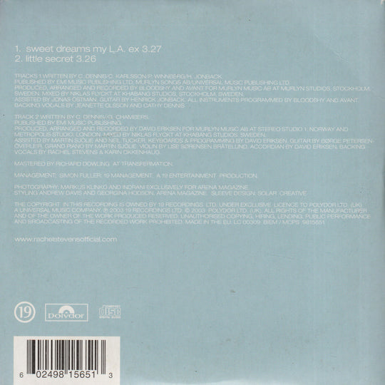 Rachel Stevens - Sweet Dreams My L.A. Ex (2003). CD-singel.