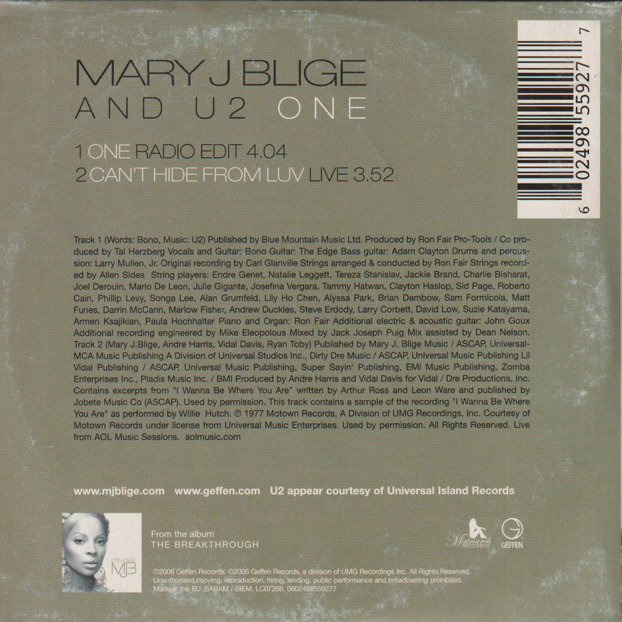 Mary J. Blige and U2 - One (2006). CD-singel.