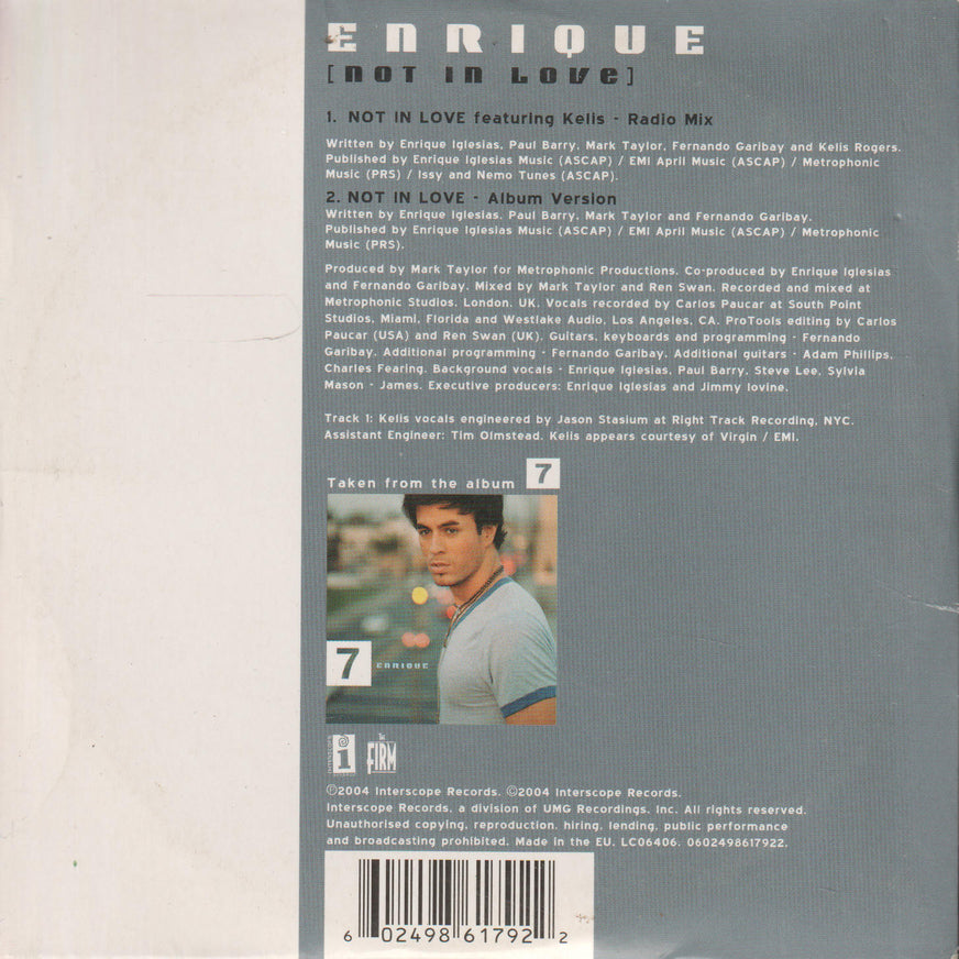 Enrique Iglesias feat. Kelis - Not In Love (2004). CD-singel.