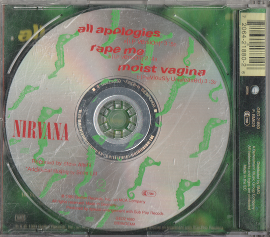 Nirvana - All Apologies / Rape Me (1993). CD-singel.
