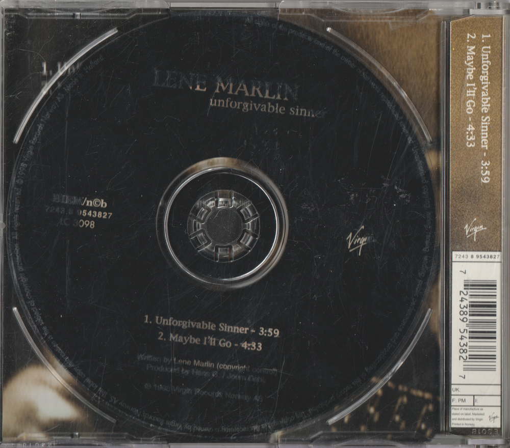 Lene Marlin - Unforgivable Sinner (1998). CD-singel.