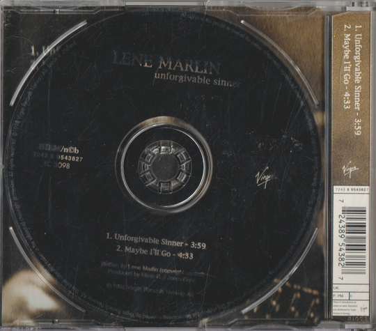 Lene Marlin - Unforgivable Sinner (1998). CD-singel.