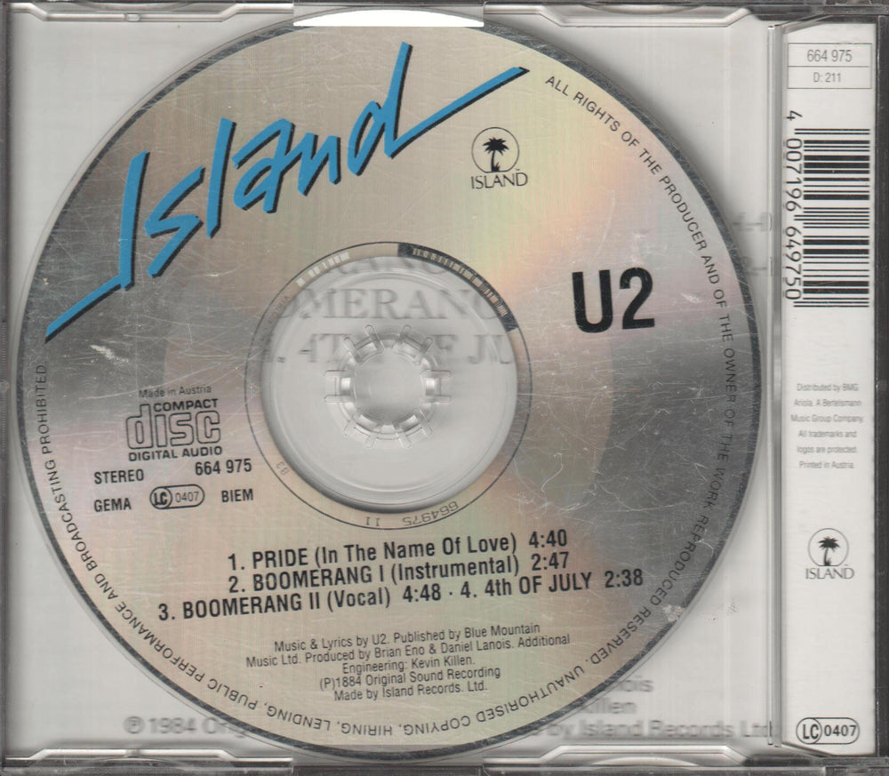 U2 - Pride (In The Name Of Love). 1984. CD-singel.