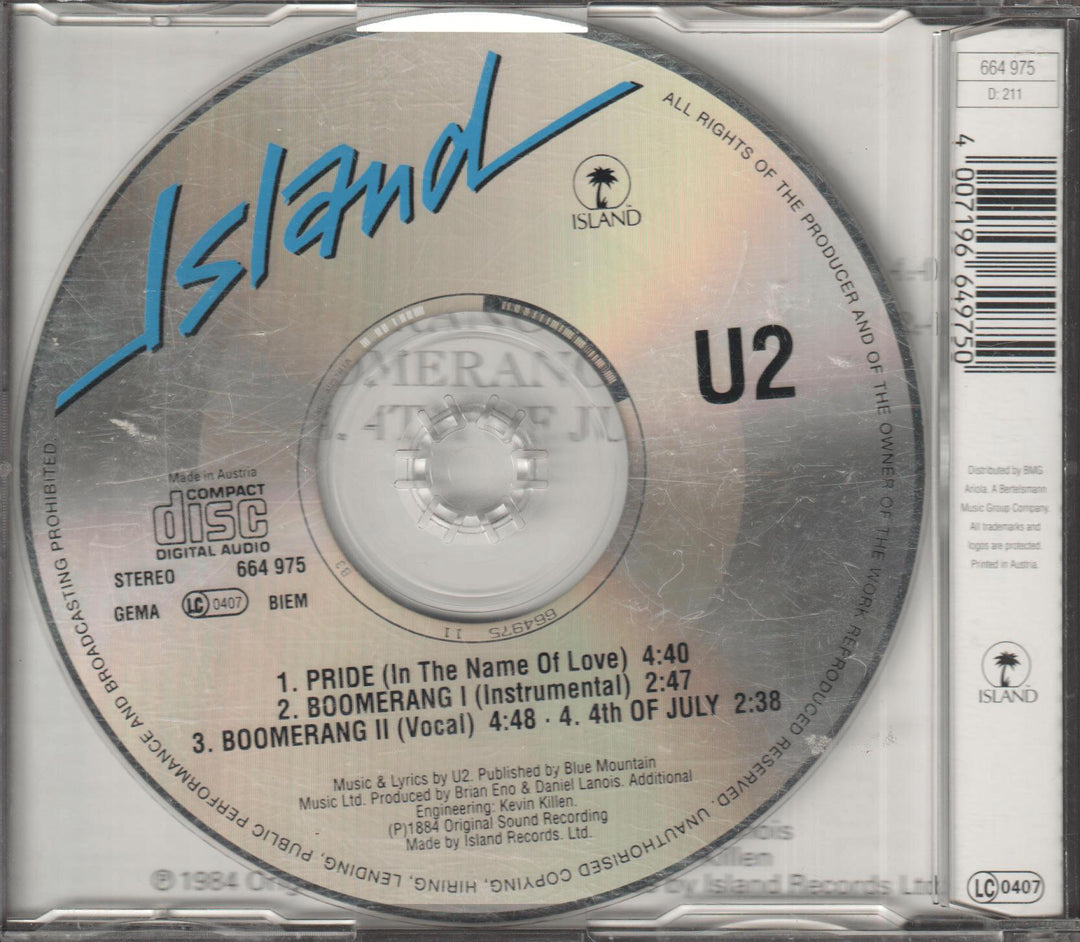 U2 - Pride (In The Name Of Love). 1984. CD-singel.