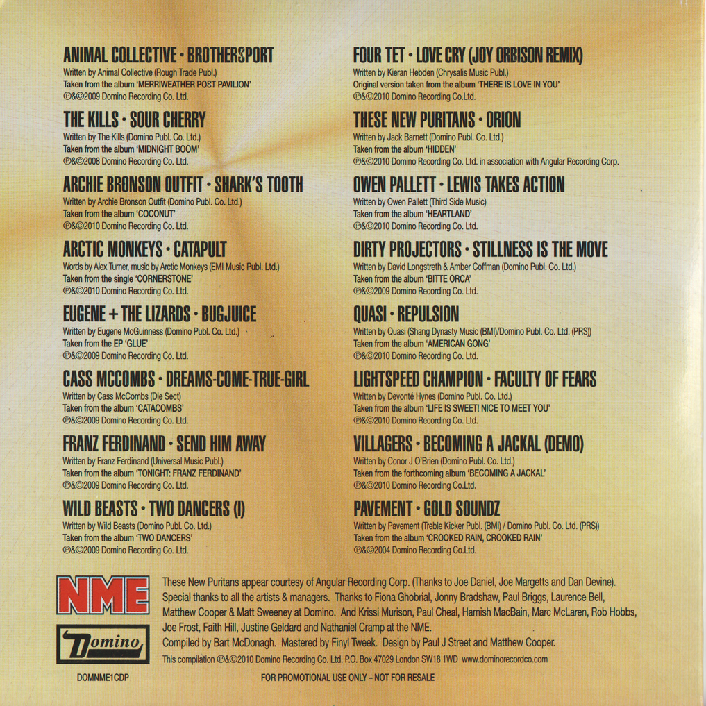 Diverse artister – NME Presents The Golden Soundz Of Domino. 2010. CD i sleeve.