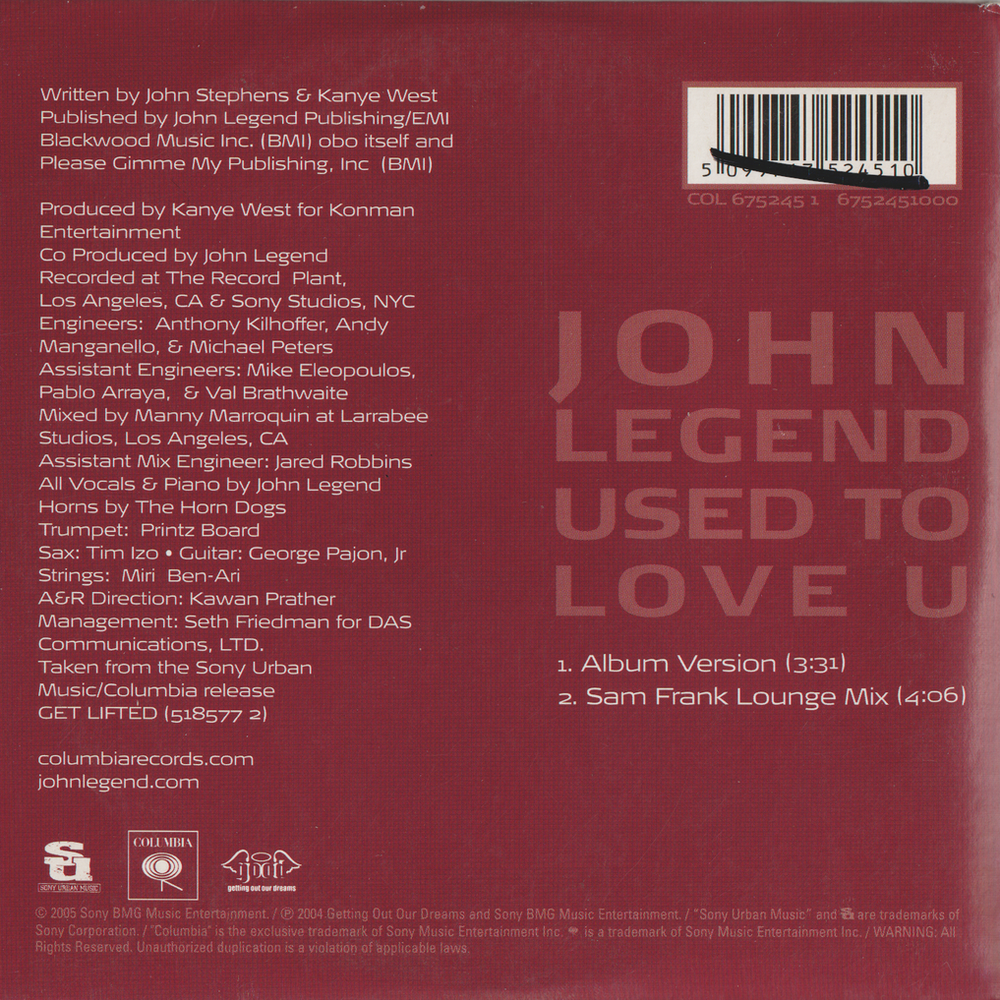 John Legend – Used To Love U. 2004. CD i sleeve.