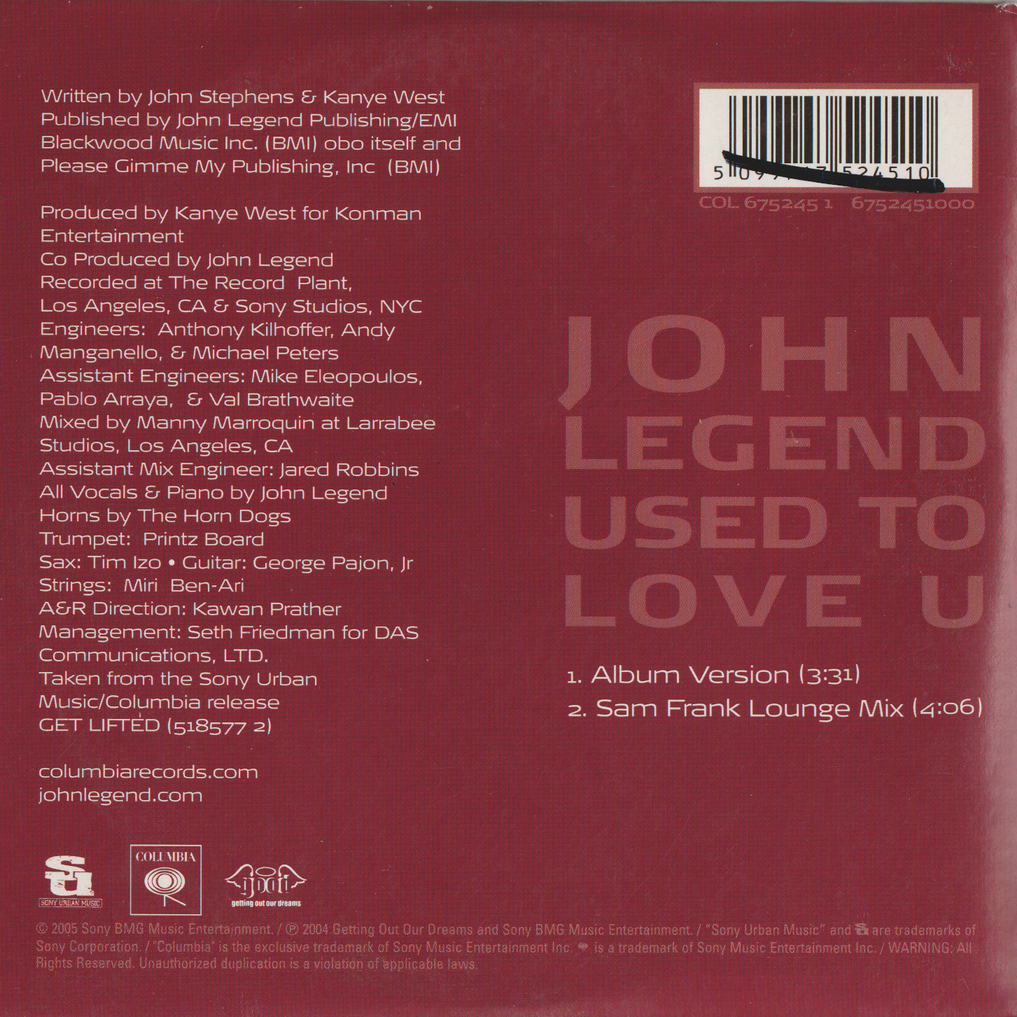 John Legend – Used To Love U. 2004. CD i sleeve.