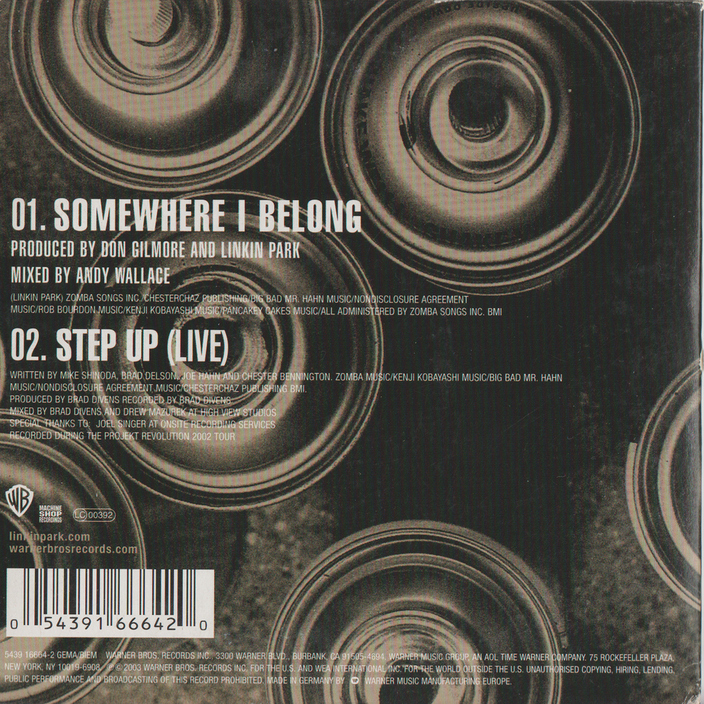 Linkin Park – Somewhere I Belong. 2003. CD i sleeve.