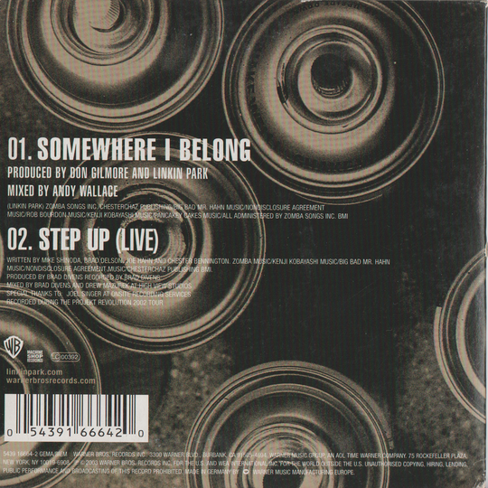 Linkin Park – Somewhere I Belong. 2003. CD i sleeve.