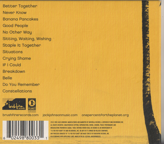 Jack Johnson – In Between Dreams. 2005. CD i sleeve.