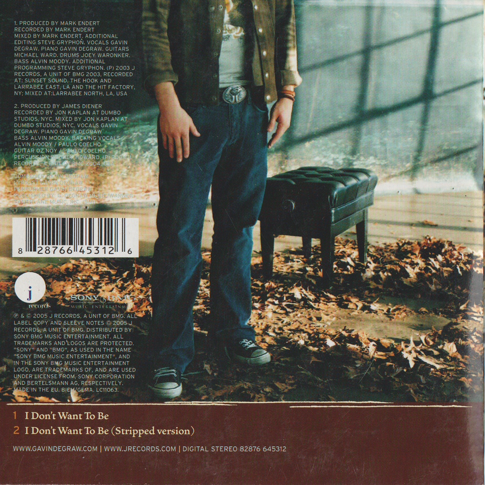 Gavin DeGraw – I Don't Want To Be. 2004. CD i sleeve.