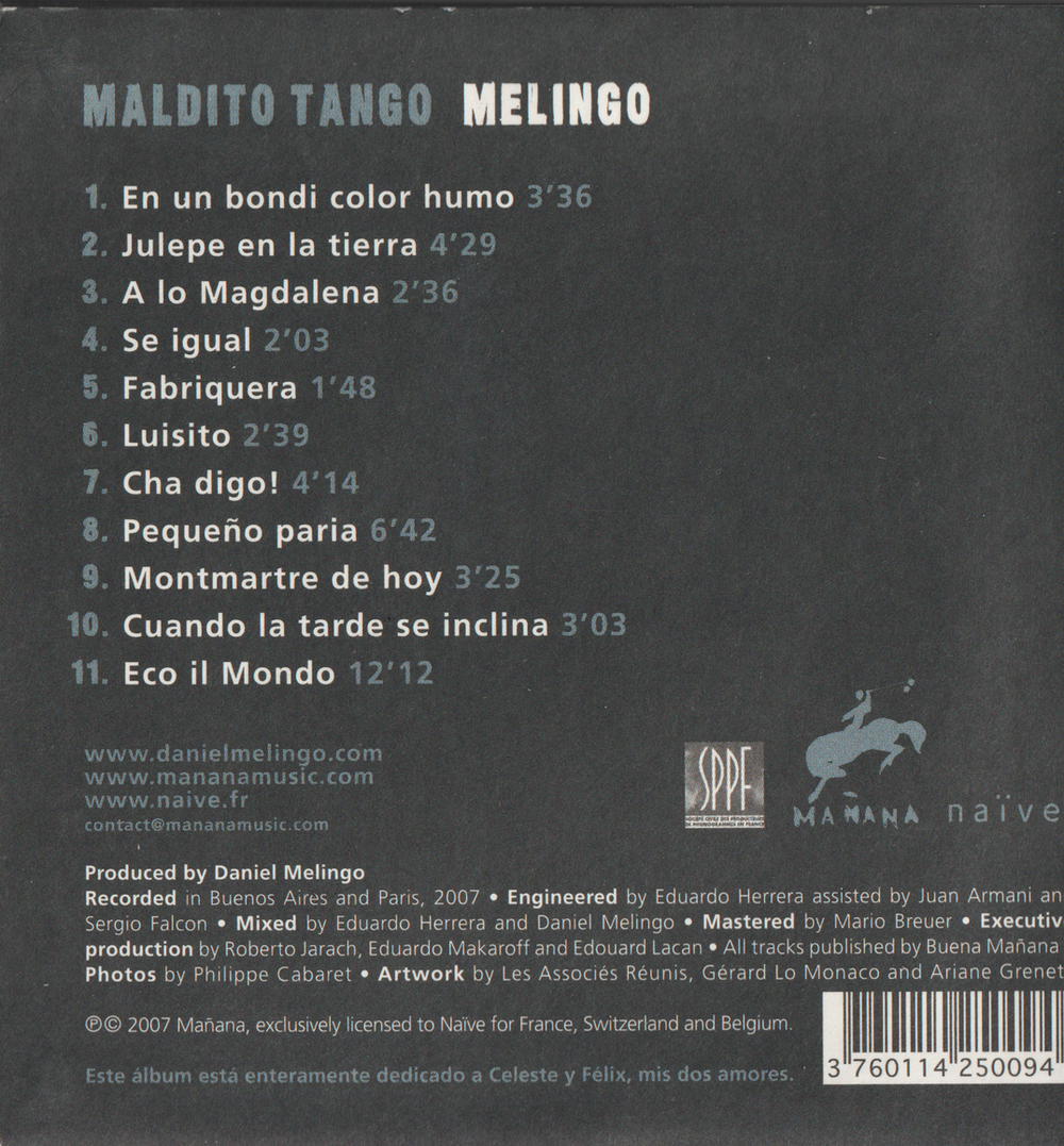 Melingo – Maldito Tango. 2007. CD i sleeve.