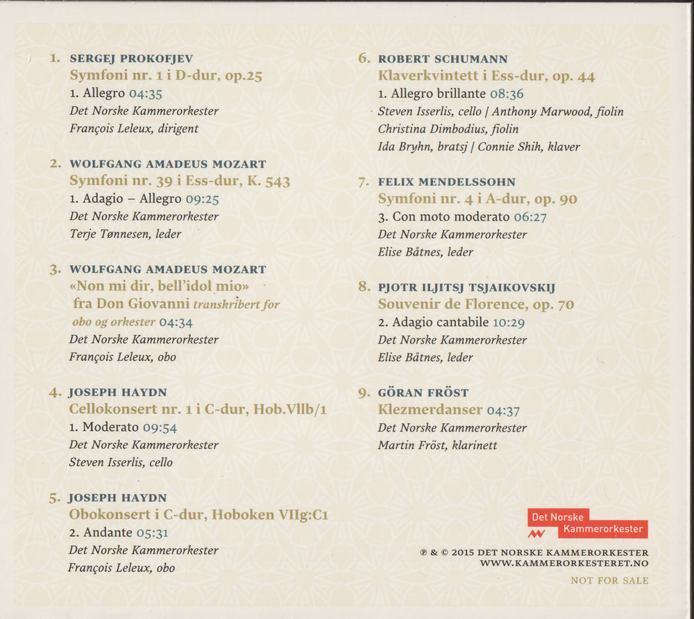 Det Norske Kammerorkester – Sesong 2014-2015. CD i sleeve.