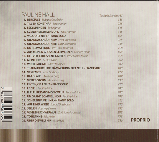 Pauline Hall / Tove Træsdal & Per Arne Frantzen – Til en kunstner (To an artist). 2007. CD i sleeve.