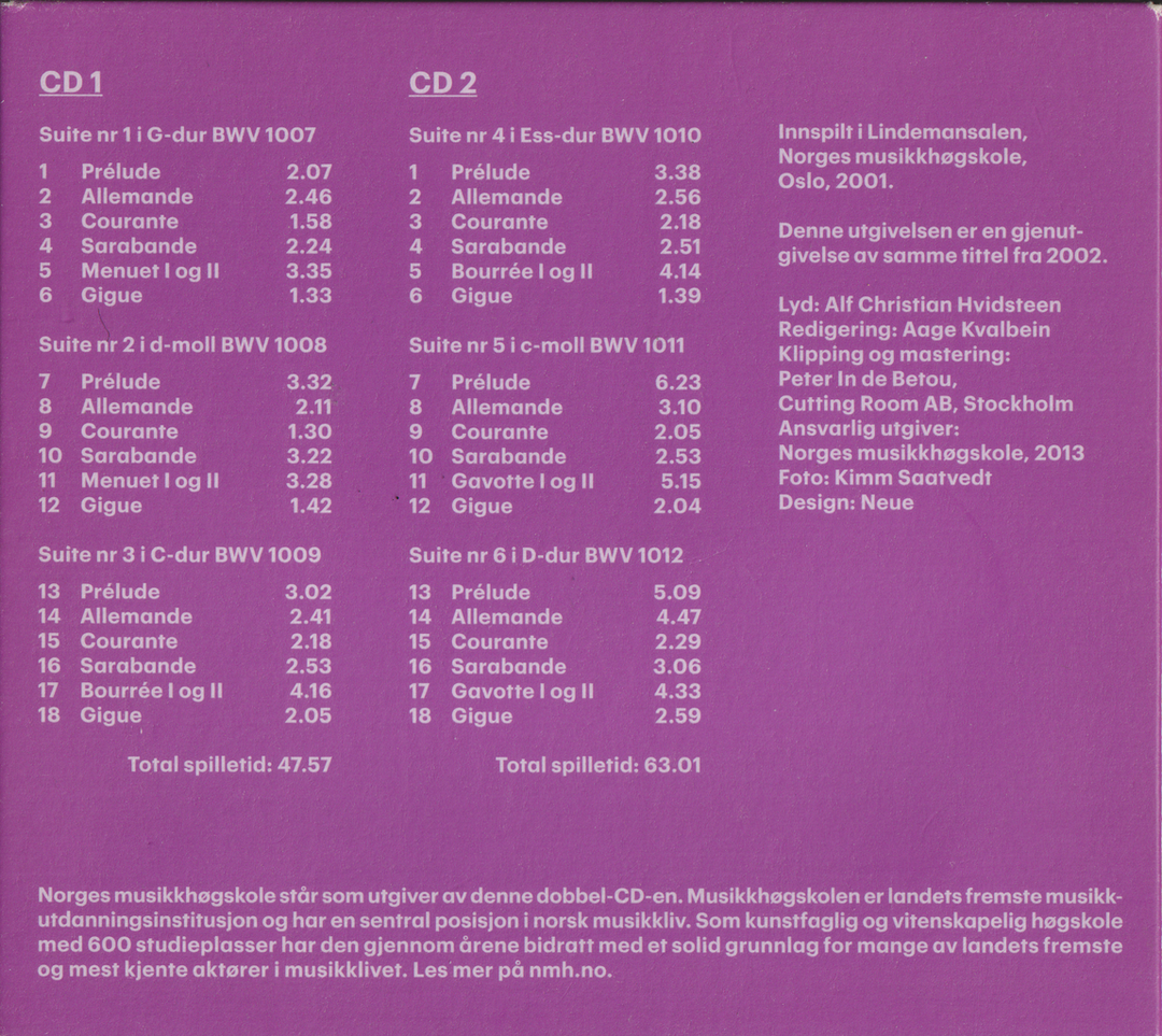 Aage Kvalbein – Johann Sebastian Bach: 6 suiter for cello solo (2009). CD i sleeve.
