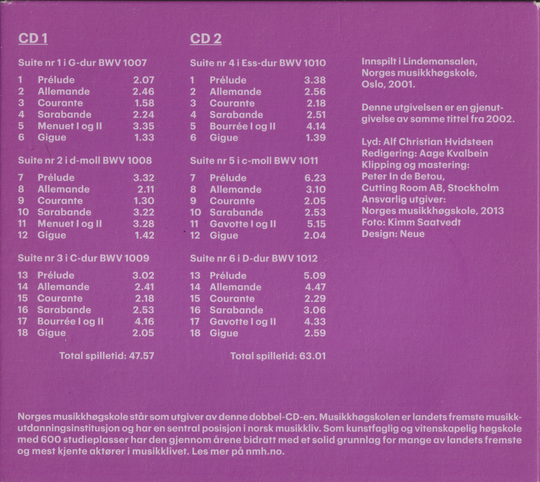 Aage Kvalbein – Johann Sebastian Bach: 6 suiter for cello solo (2009). CD i sleeve.