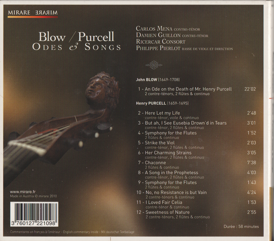 Carlos Mena, Damien Guillon, Ricercar Consort – Blow / Purcell: Odes & Songs (2008). CD i sleeve.