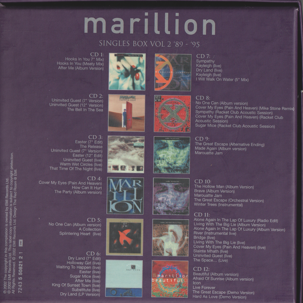 Marillion – Singles Box Vol 2 '89 - '95 (2002). CD boks / sleeve-smakebit.