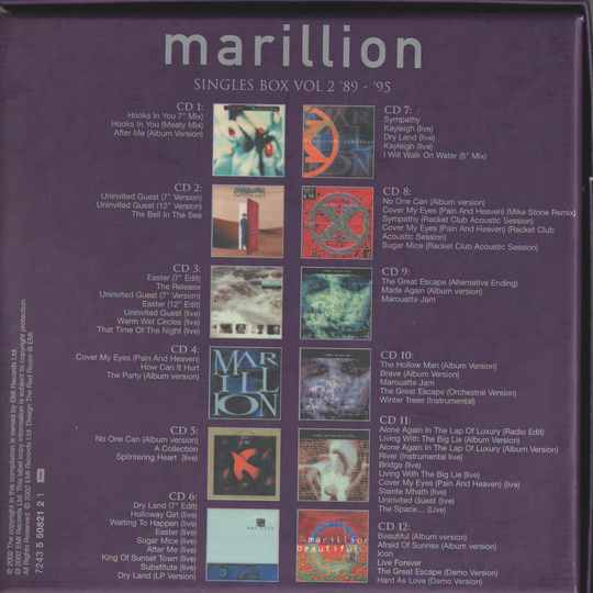 Marillion – Singles Box Vol 2 '89 - '95 (2002). CD boks / sleeve-smakebit.