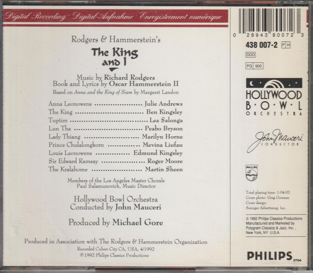 Hollywood Bowl Orchestra / John Mauceri - Rodgers & Hammerstein's The King and I. 1992. . CD.