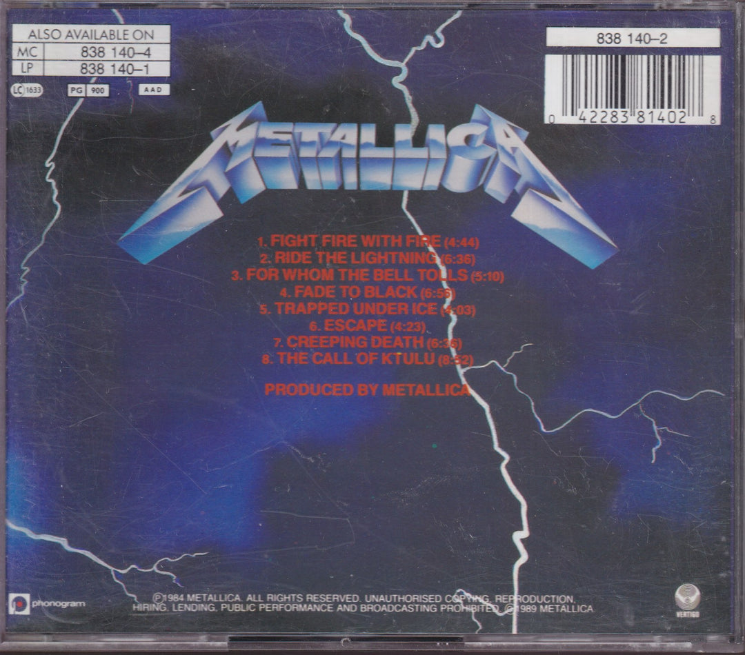 Metallica – Ride The Lightning. 1984. CD.