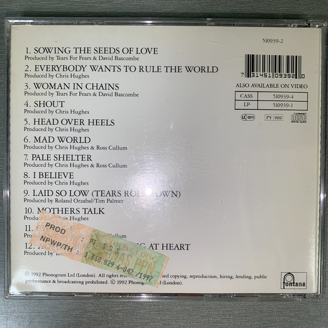 Tears For Fears – Tears Roll Down (Greatest Hits 82-92). 1992. CD.
