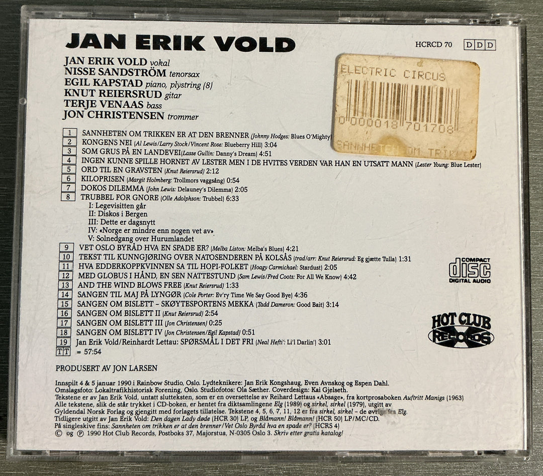 Jan Erik Vold – Sannheten Om Trikken Er At Den Brenner. 1990. CD.