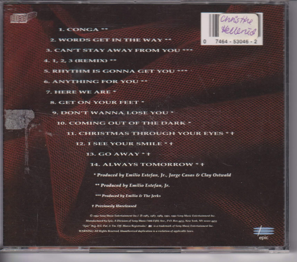 Gloria Estefan – Greatest Hits. 1992. CD.