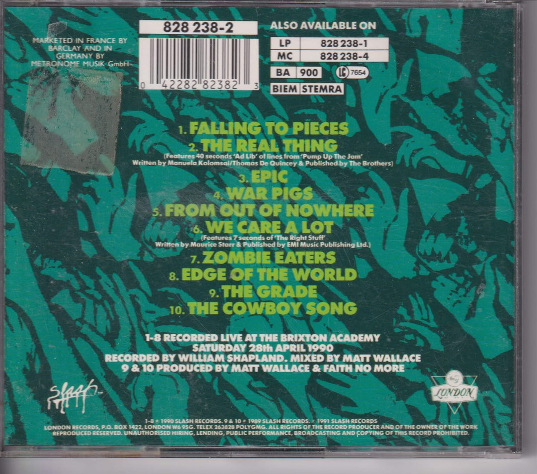 Faith No More – Live At The Brixton Academy. 1991. CD.