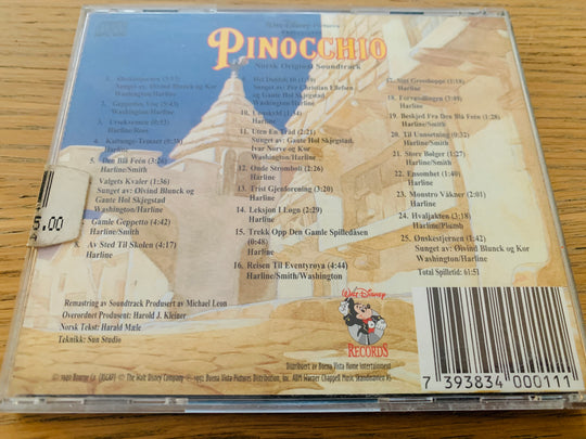 Disney - Pinocchio – Norsk Original Soundtrack. 1995. CD.