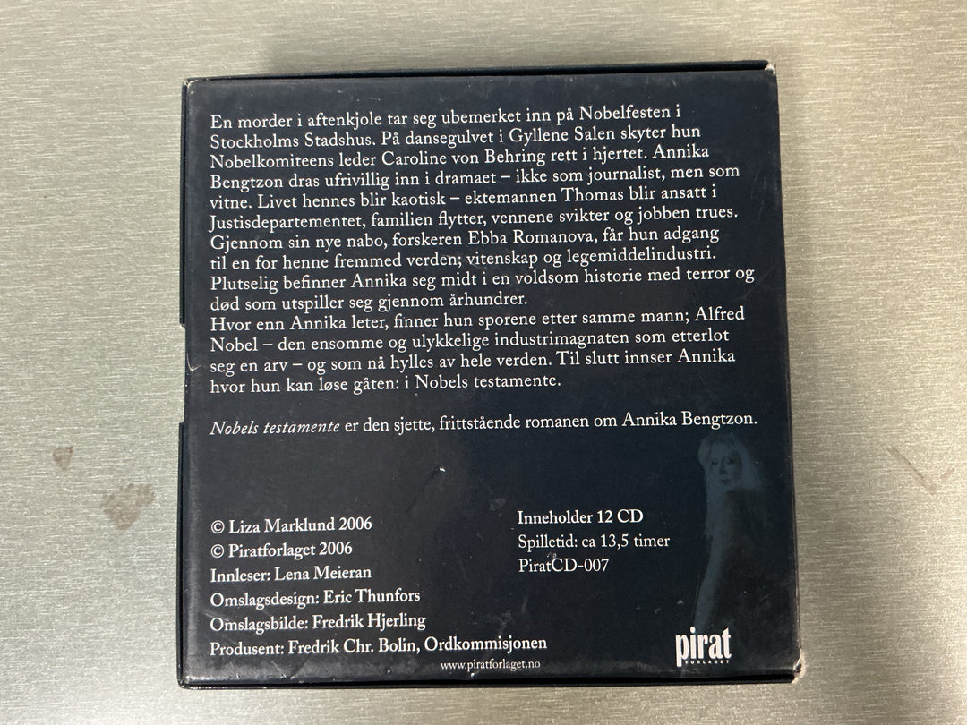 Liza Marklund. Nobels testamente. 2006. Lydbok på CD.