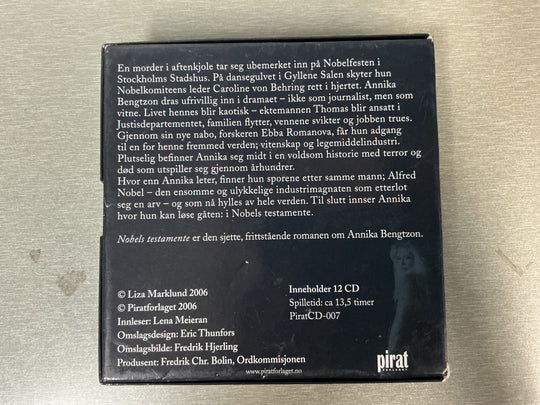 Liza Marklund. Nobels testamente. 2006. Lydbok på CD.