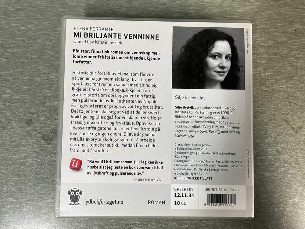 Elena Ferrante. Mi briljante venninne. 2012. Lydbok på CD.