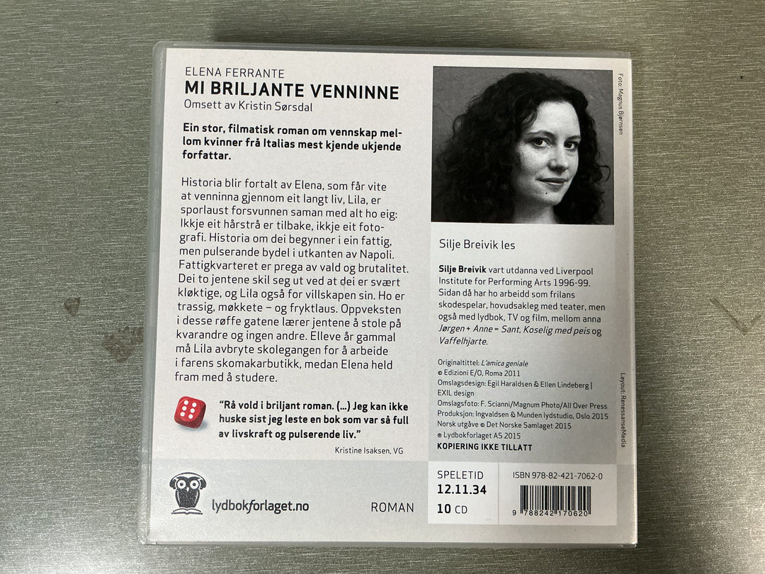 Elena Ferrante. Mi briljante venninne. 2012. Lydbok på CD.