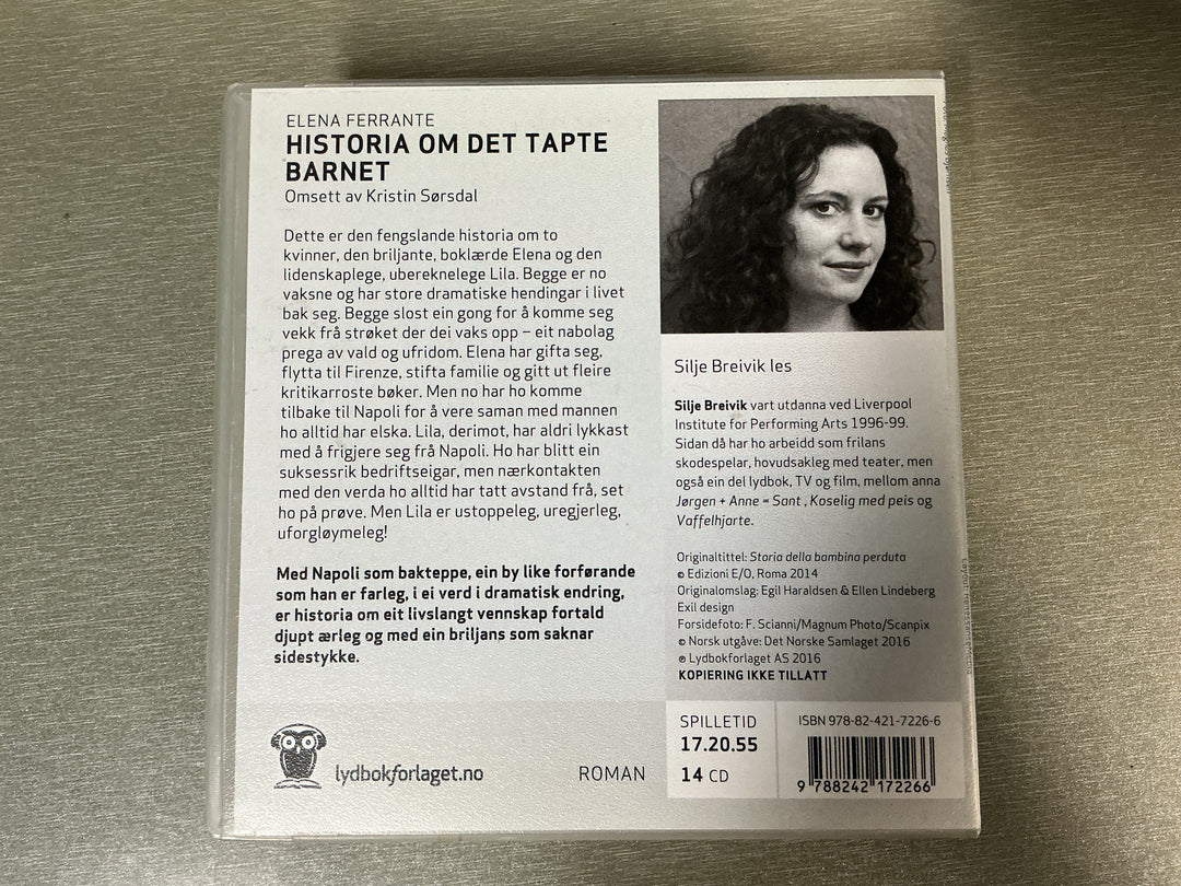 Elena Ferrante. Historia om det tapte barnet. 2015. Lydbok på CD.