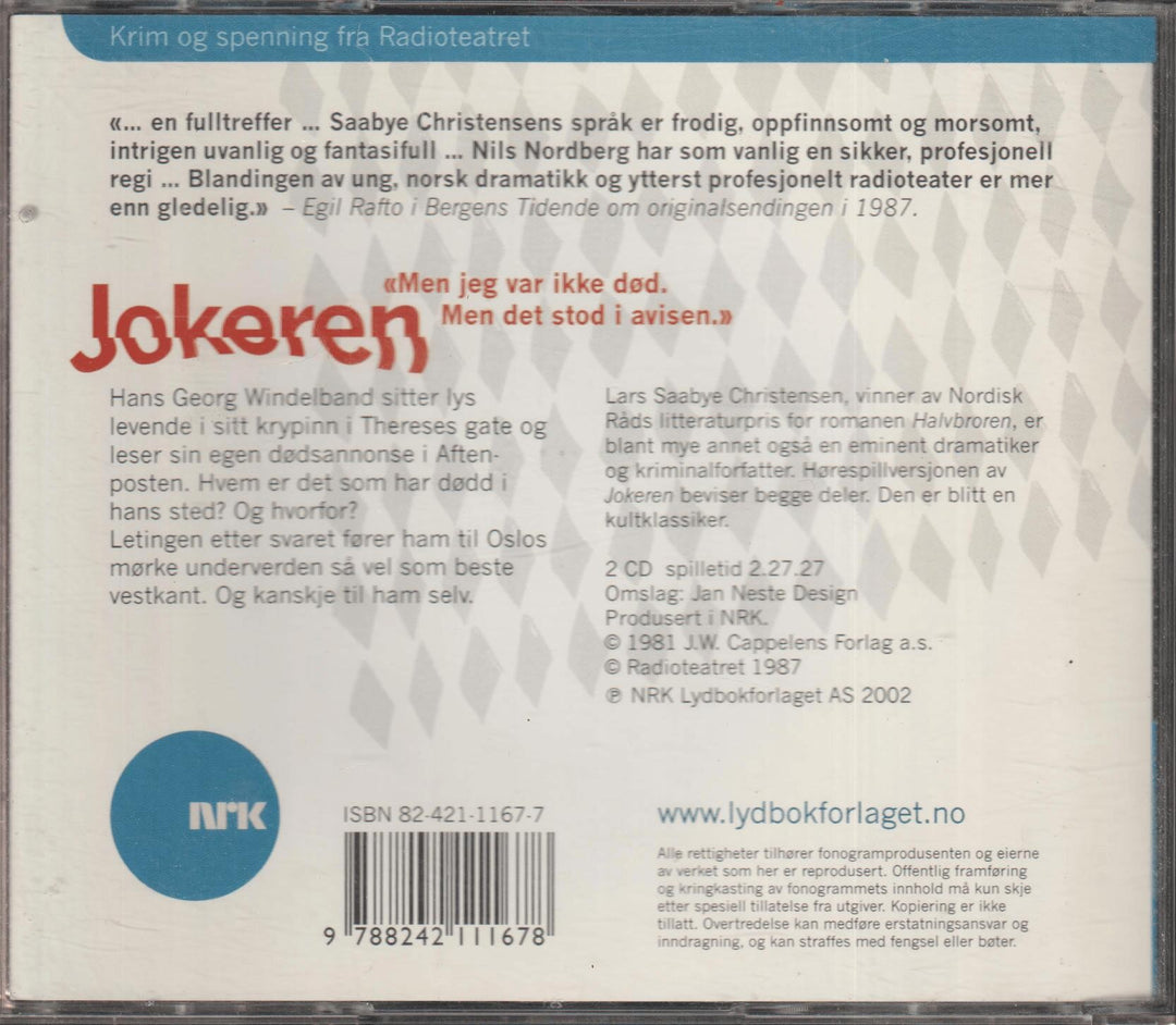Lars Saabye Christensen. Jokeren (NRK Radioteatret). Lydbok på 2 CD.