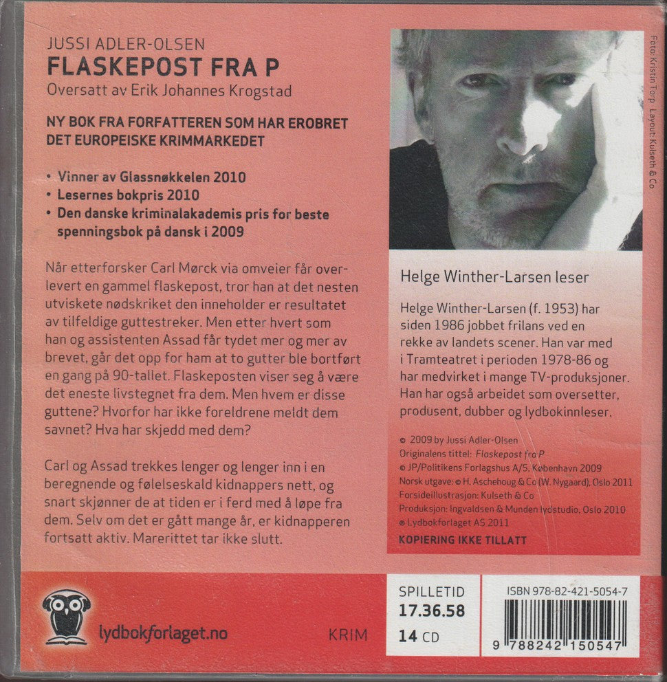 Jussi Adler-Olsen. Flaskepost fra P. Lydbok på 14 CD.