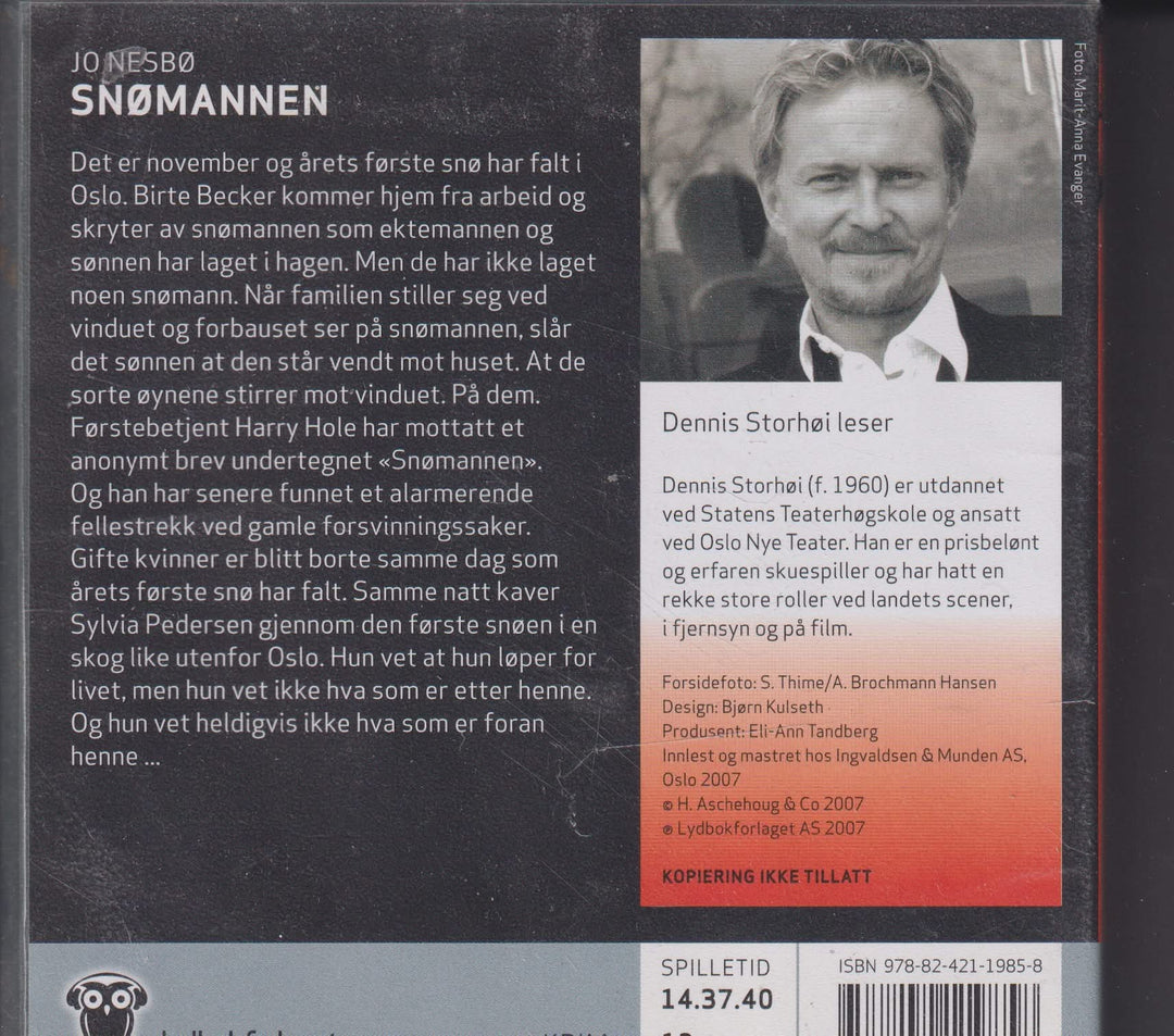Jo Nesbø. Snømannen. Lydbok på CD.