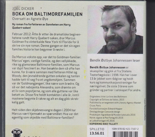 Joël Dicker. Boka om Baltimorefamilien. Lydbok på CD.