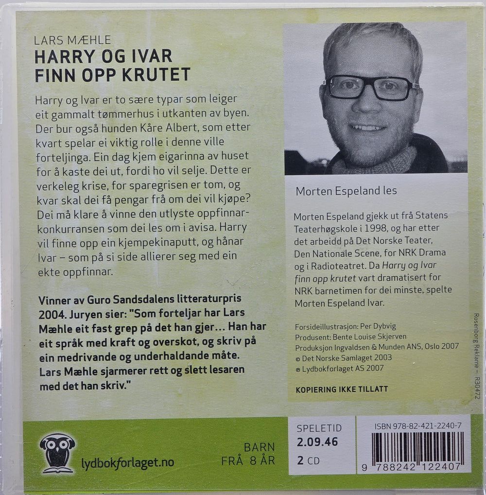 Harry og Ivar – Finn opp krutet – Lars Mæhle. 2006. Lydbok på CD.