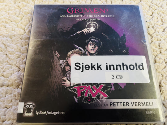 Åsa Larsson & Ingela Korsell. 2014. PAX 2: Grimen. Lydbok på CD (fra bibliotek, pene disker).