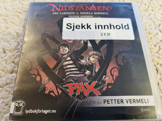 Åsa Larsson & Ingela Korsell. 2014. PAX 1: Nidstangen. Lydbok på CD (fra bibliotek, pene disker).