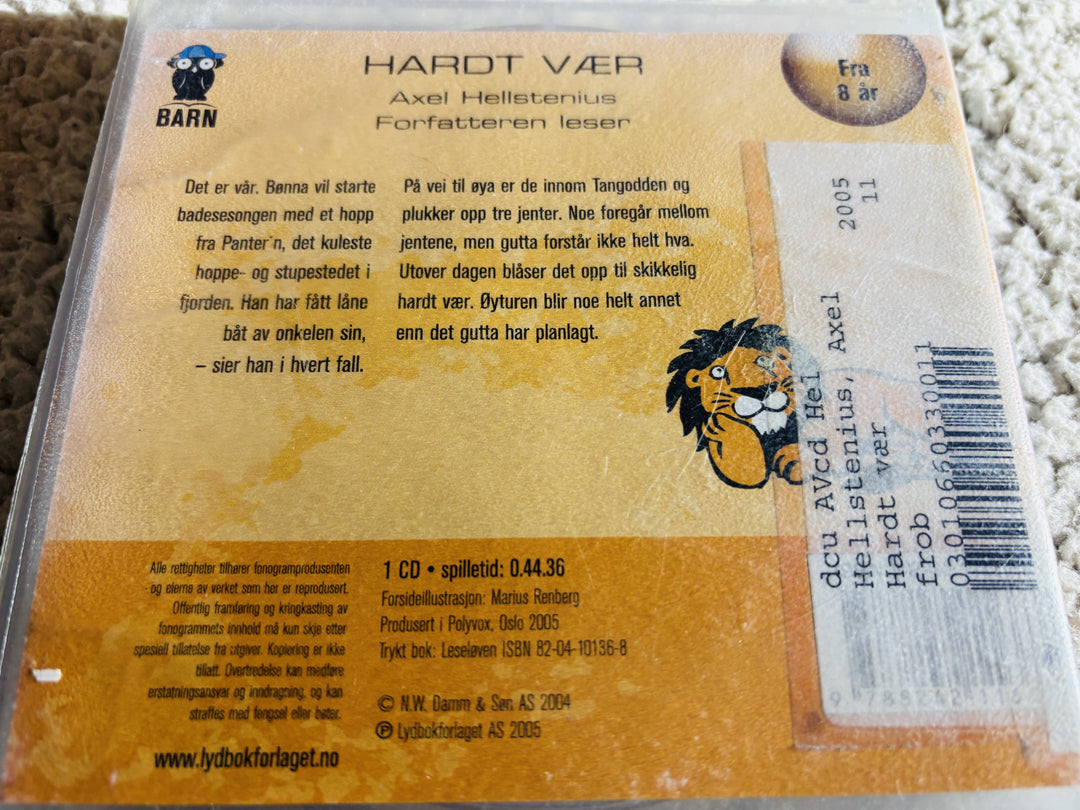 Axel Hellstenius, 2002, Hardt vær. Lydbok på CD (fra bibliotek, pene disker).