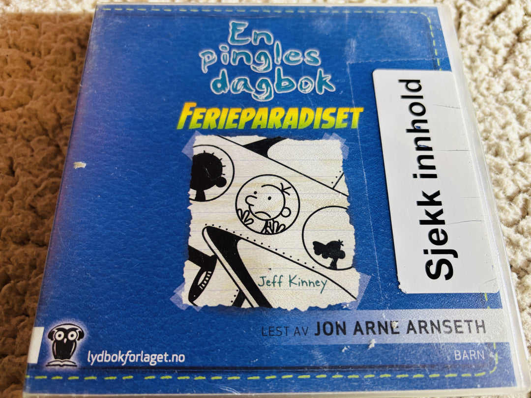 Jeff Kinney. 2009. En pingles dagbok: Ferieparadiset. Lydbok på CD (fra bibliotek, pene disker).