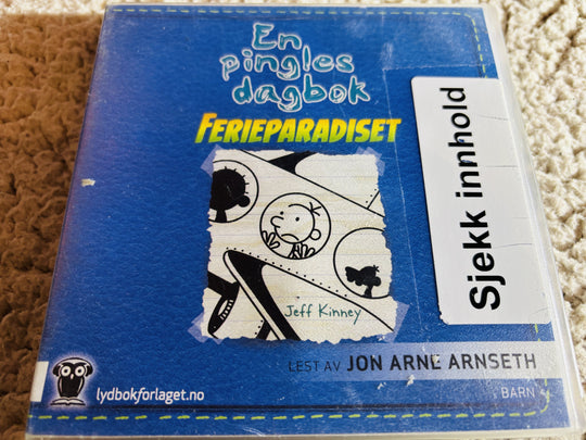 Jeff Kinney. 2009. En pingles dagbok: Ferieparadiset. Lydbok på CD (fra bibliotek, pene disker).
