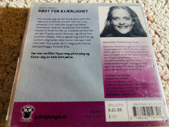 Rødt for kjærlighet, Unni Lindell (2005). Lydbok på CD (fra bibliotek, pene disker).