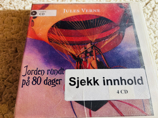 Jorden rundt på 80 dager, Jules Verne (1873). Lydbok på CD (fra bibliotek, pene disker).